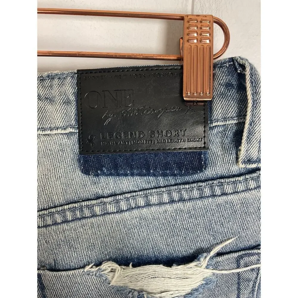 One‎ x One Teaspoon High Waist Mom Fit Intentionally Distressed Denim Shorts 25